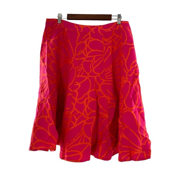 Orange & Pink Floral A-Line Skirt Size 14 By Appraisal Ramie & Rayon Blend Retro - Picture 5 of 7